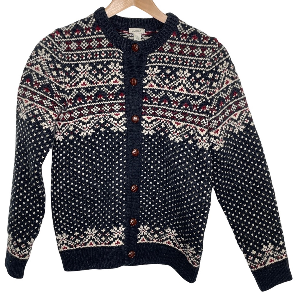 LL Bean Vintage Fair Isle Wool Cardigan Sz Small